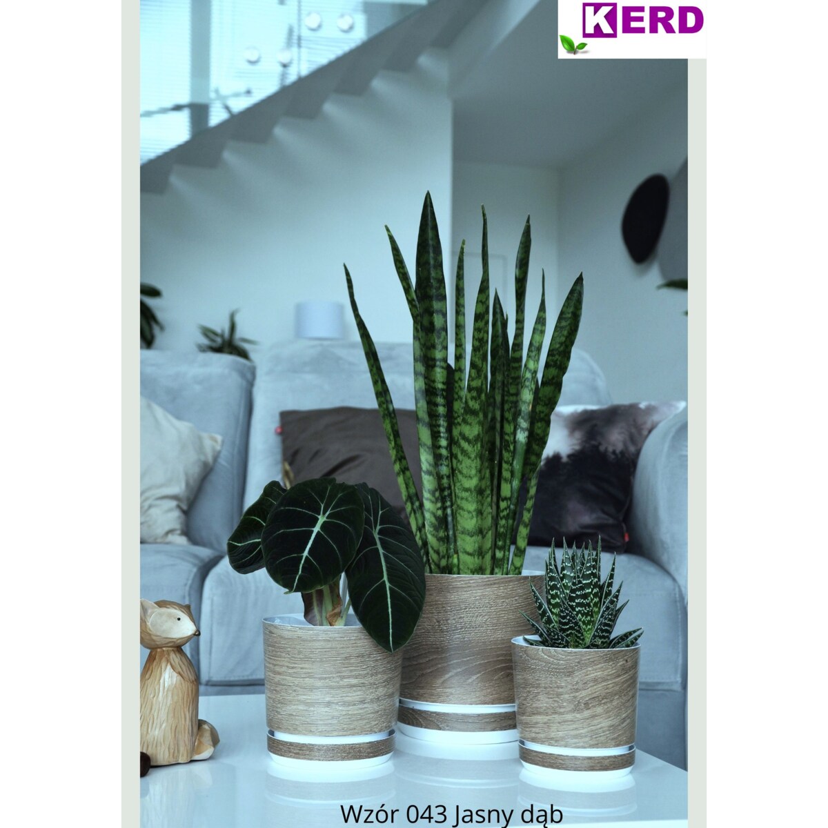 14 cm wzór JASNY DĄB Doniczka z podstawką imitacja dębowej deski drewna styl naturalny drewnopodobna