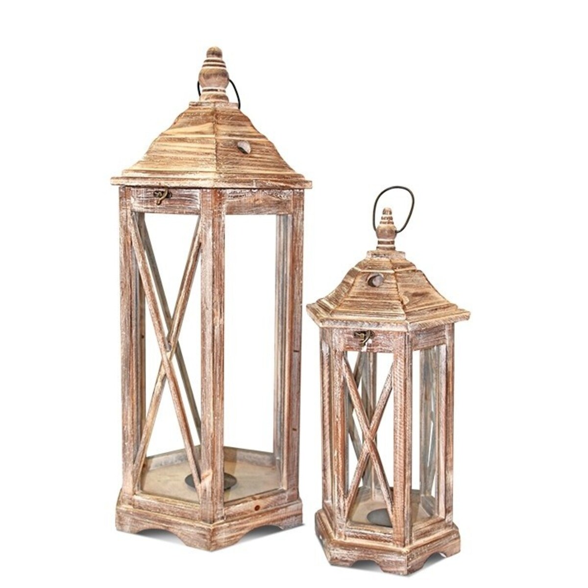 Lampion 2 szt. drewniany 67x31x27 i 45x22x14 cm FUSCUS