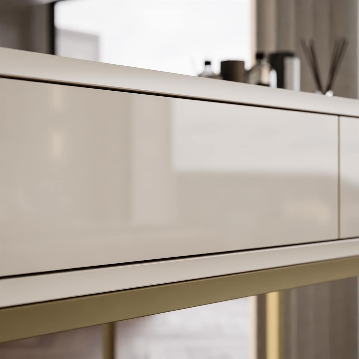 Konsola BLANCO GLAMOUR kaszmir na stelażu złotym, push-to-open