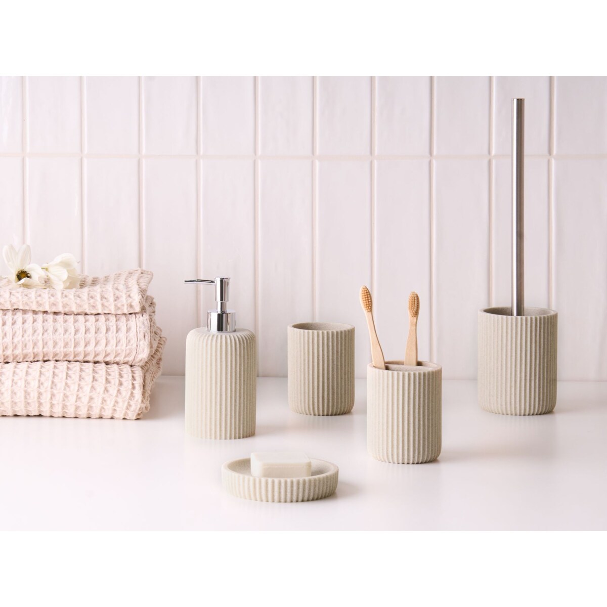 Zestaw akcesoriów łazienkowych 5 elementów CAMANA Jasnobeżowy