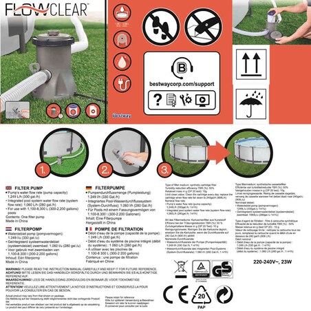 Bestway Pompa filtracyjna Flowclear do basenu, 1249 L/h