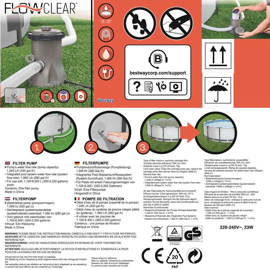 Bestway Pompa filtracyjna Flowclear do basenu, 1249 L/h