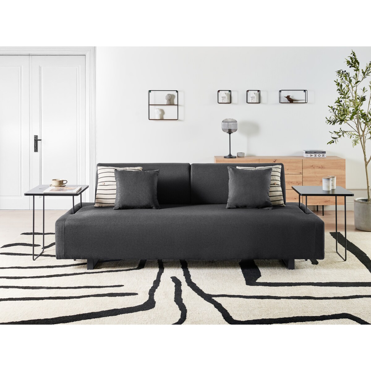 Sofa dla 3 osób SOKNA Czarny ze stolikami