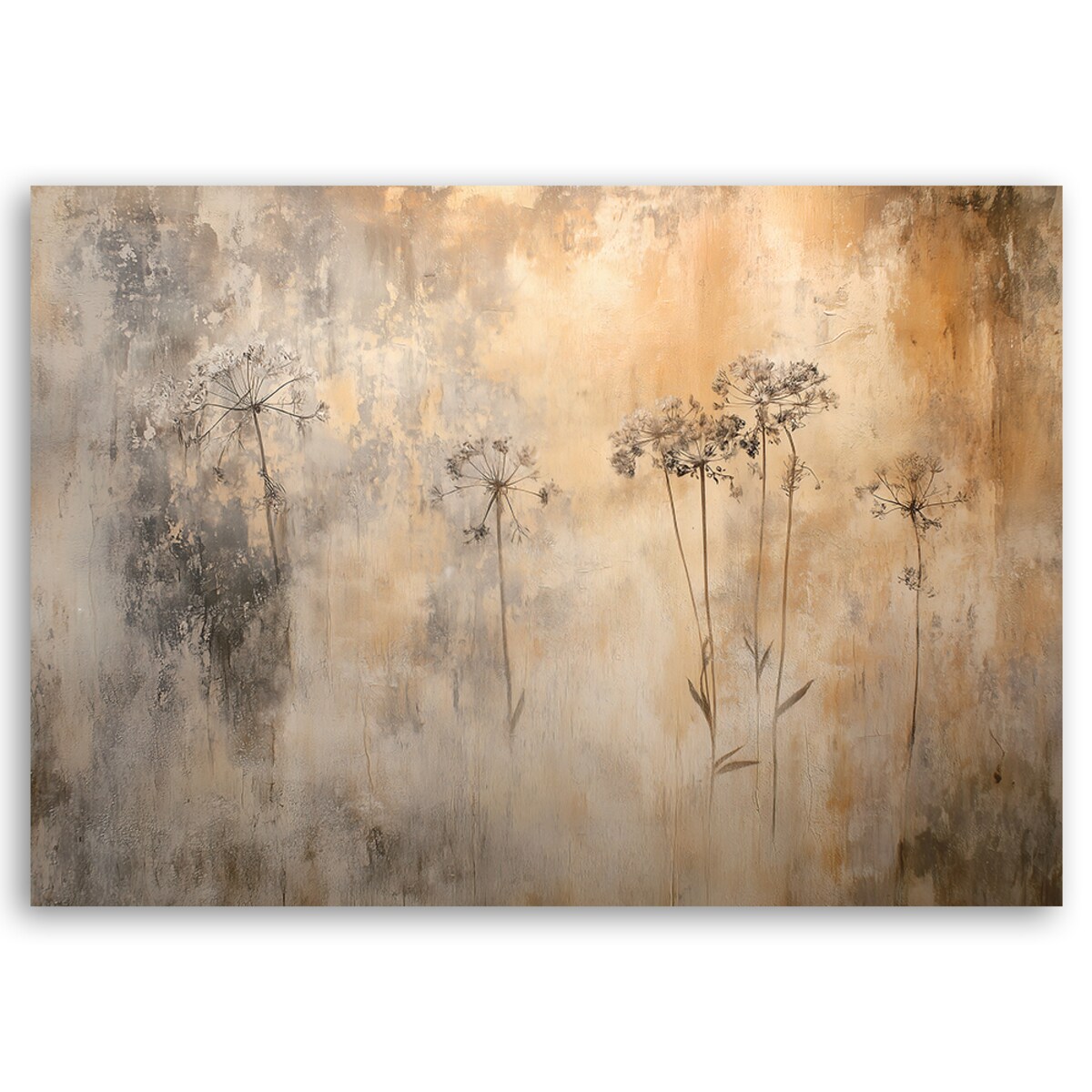 Obrazy nowoczesne boho do salonu sypialni kuchni Dmuchawce Trawy Rośliny we mgle 100x70