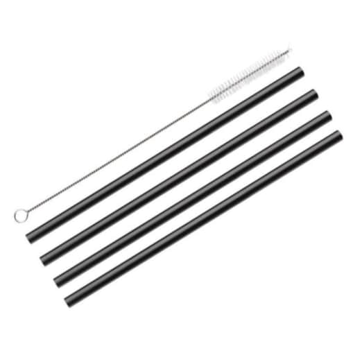 Słomki do napojów szklane (4 szt.) + szczoteczka do czyszczenia Vetro Nero Cilio