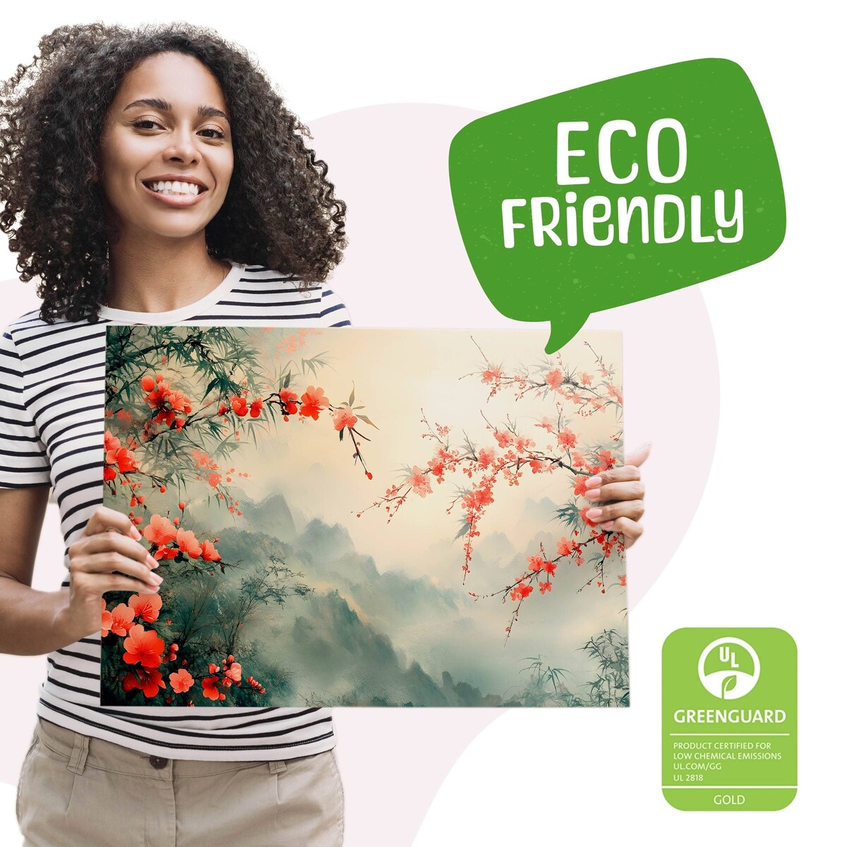 Obraz Do Salonu Czerwone Kwiaty Góry We Mgle Natura Styl Japoński 70x50cm