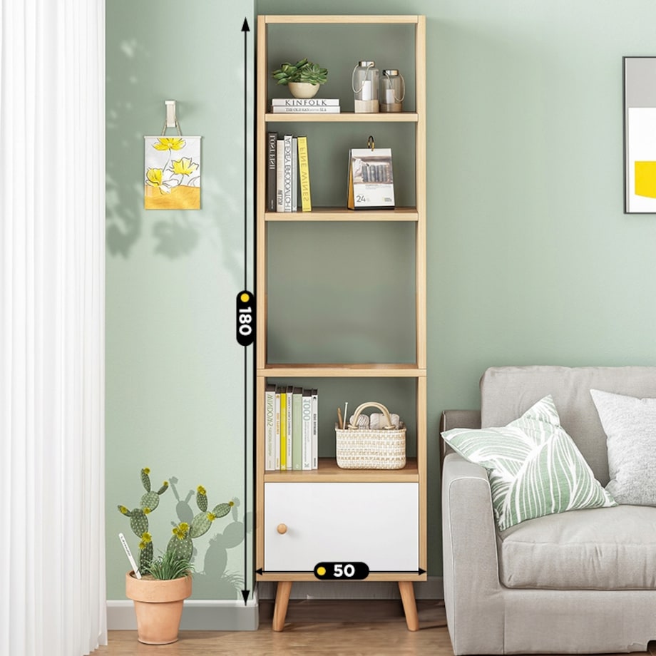 Regał Stojący Biały Na Książki Półki Wysoki Skandynawski Słupek Szafa Loft
