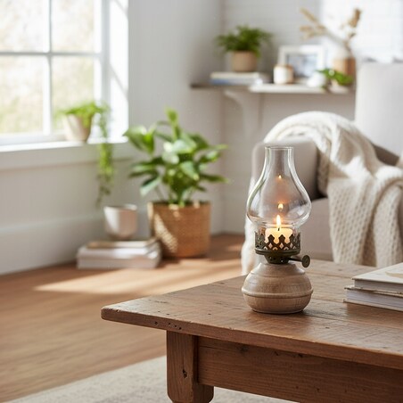 LAMPION ŚWIECZNIK TEALIGHT LAMPA NAFTOWA DREWNIANY DO DOMU SALONU 20cm