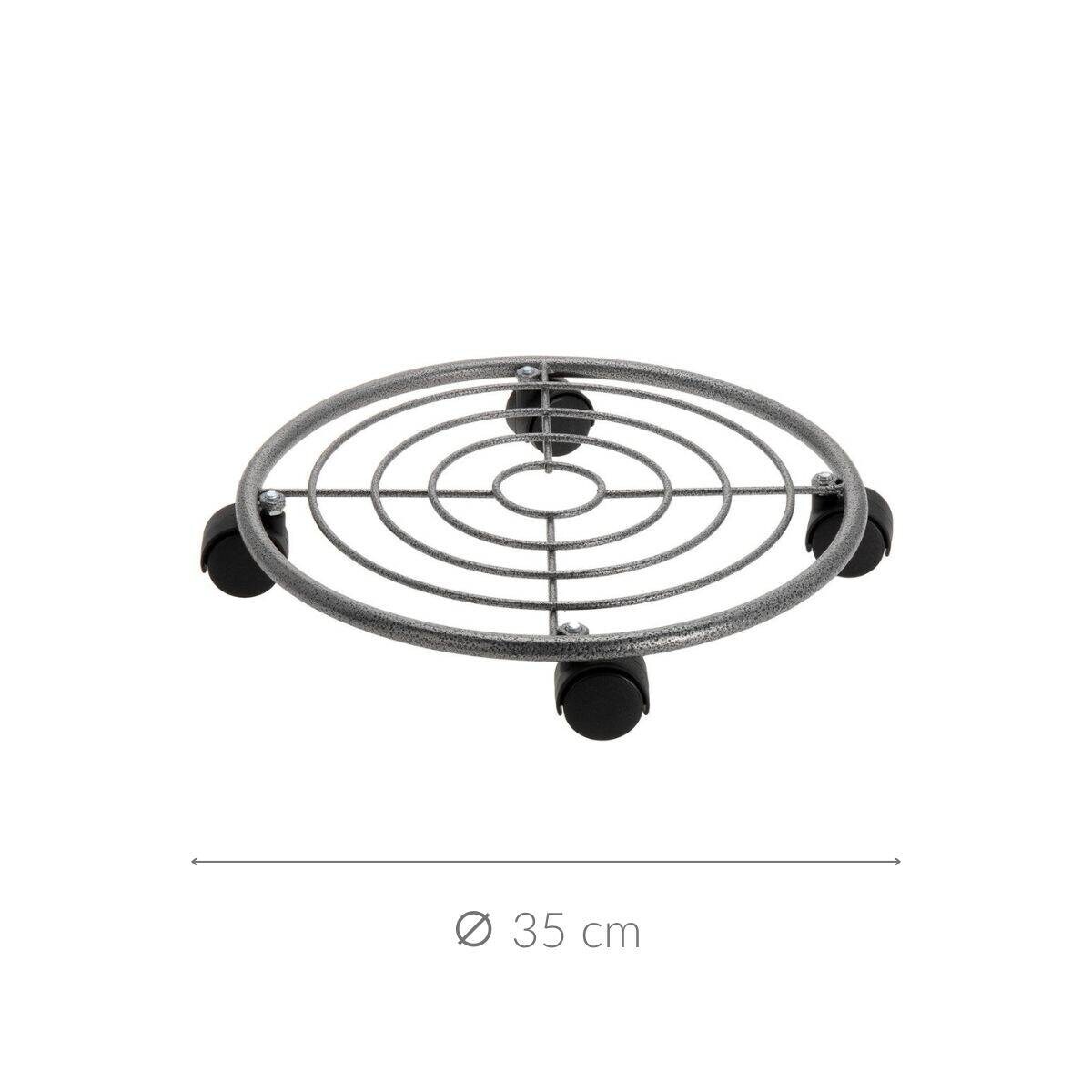 Metalowa podstawka pod donicę na kółkach, 35 cm
