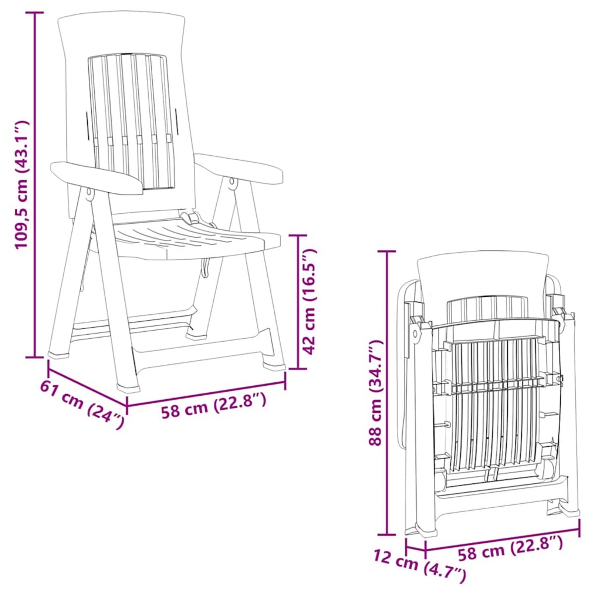 vidaXL Rozkładane krzesła ogrodowe, 2 szt., zielone, PP