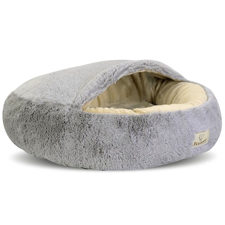 Legowisko Dla Psa Kota Z Daszkiem Jasnoszare Okrągłe Futerkowe 50 Cm