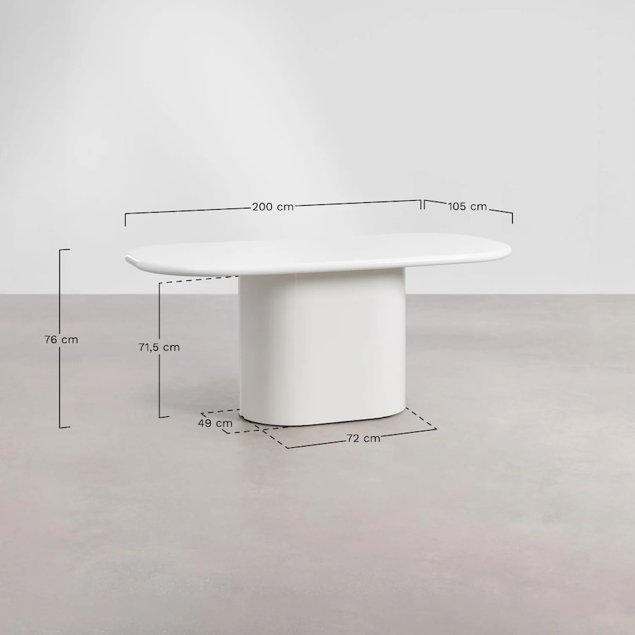 Stół owalny biały, glossy, 200x105 cm z MDF Milford