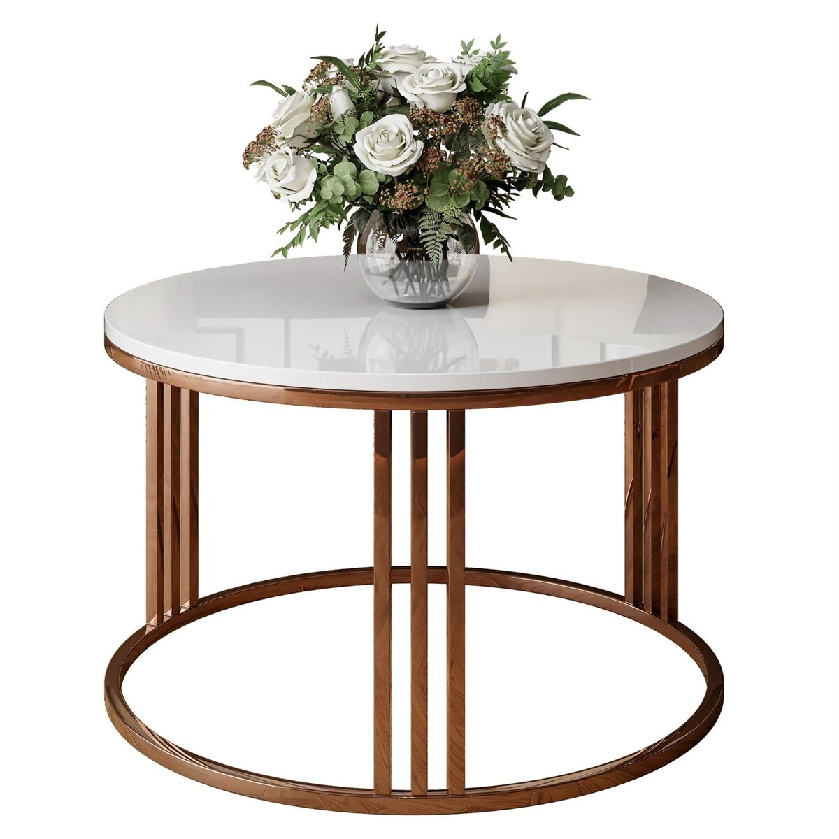 Stolik kawowy LORI miedź biały połysk