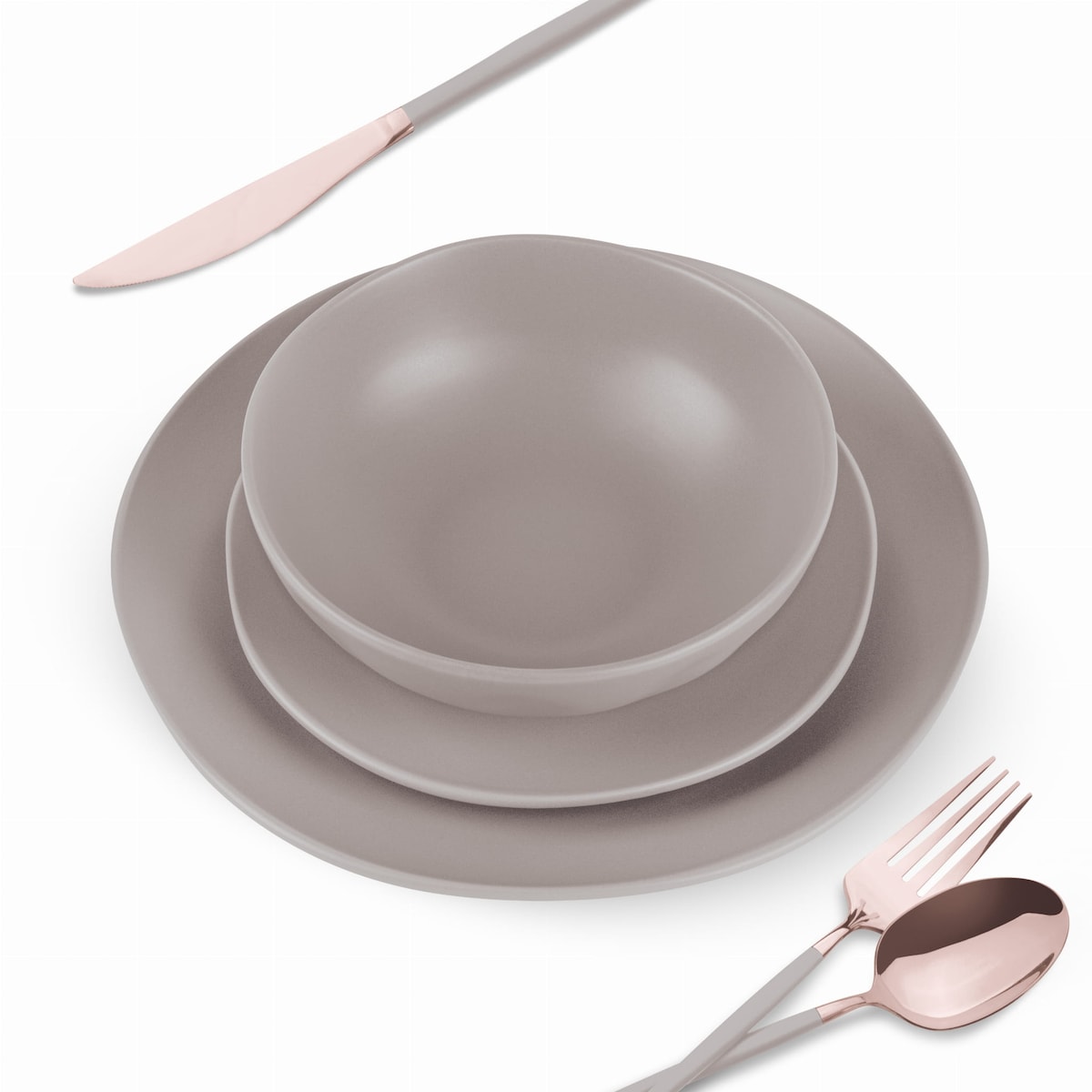 Zastawa stołowa Serwis Komplet talerzy naczyń 18 ele dla 6 osób BERLINGER HAUS Taupe