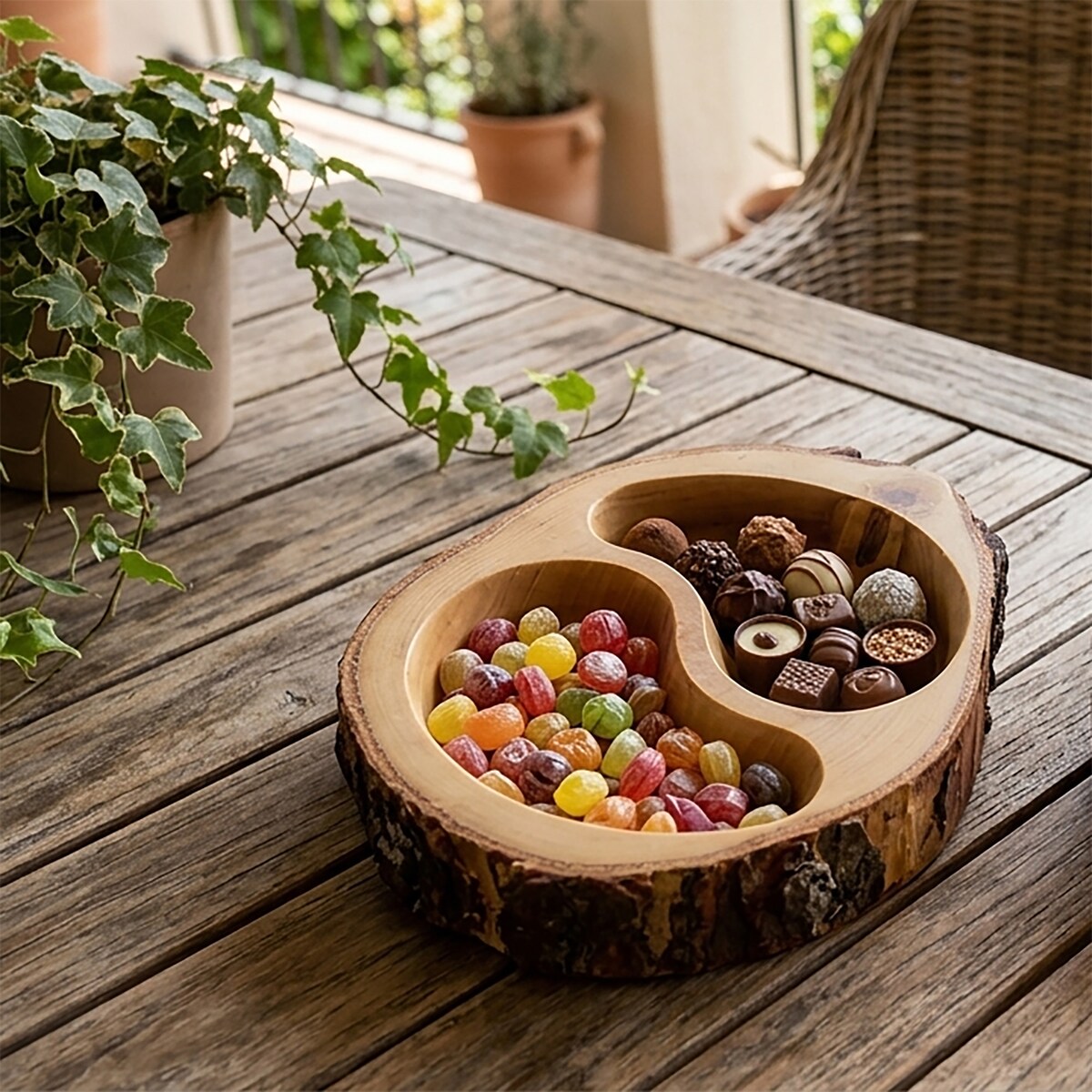 Miski Na Przekąski Drewniane Zestaw 2 Szt Lakierowane Naturalne Drewno