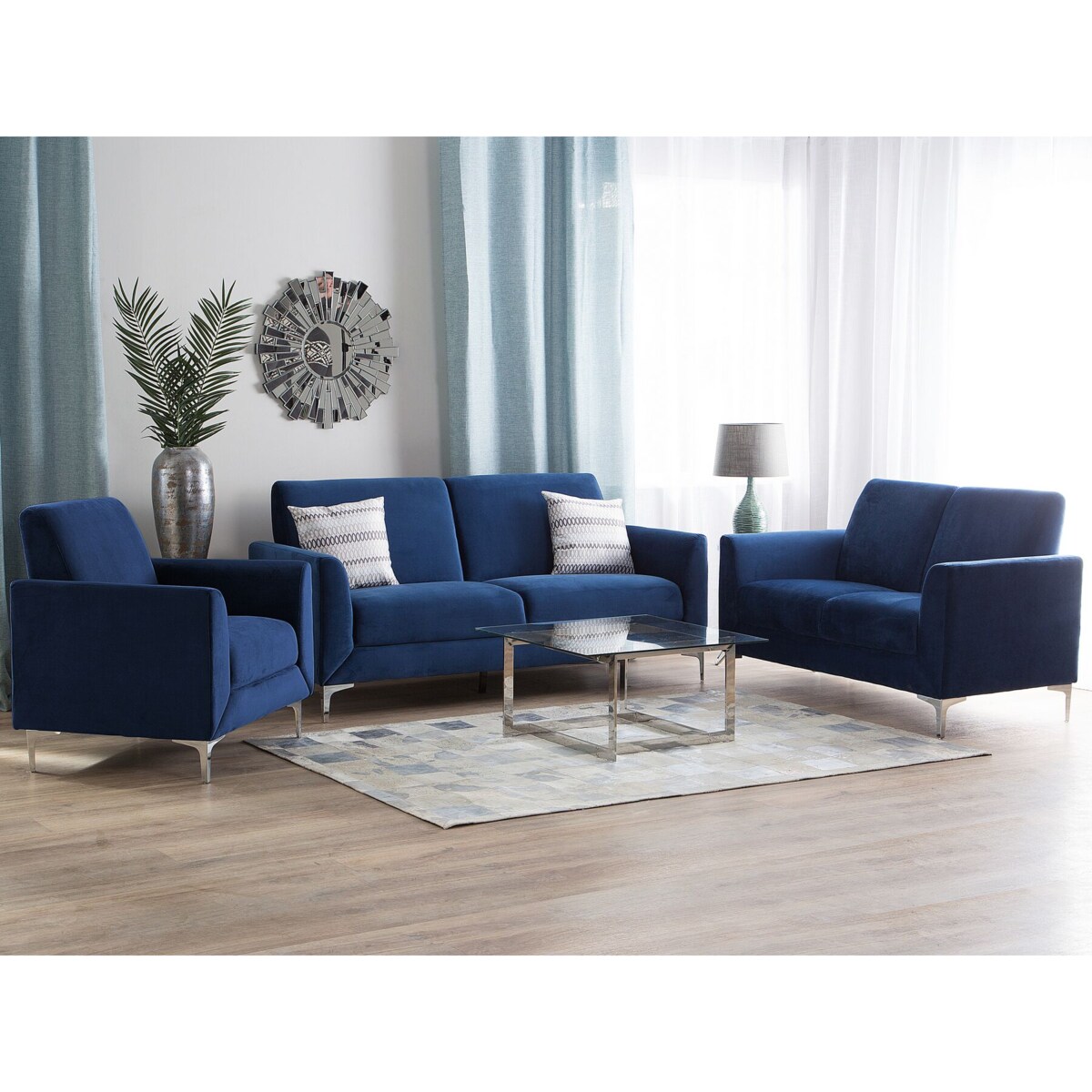 Komplet wypoczynkowy welurowy 6-osobowy niebieski FENES