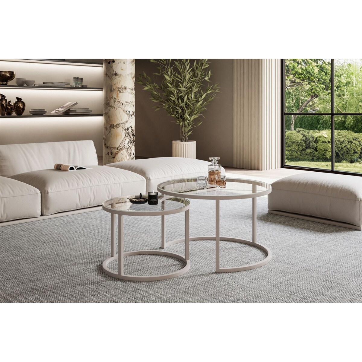 Okrągłe stoliki kawowe CIRI 2w1 kaszmir szkło