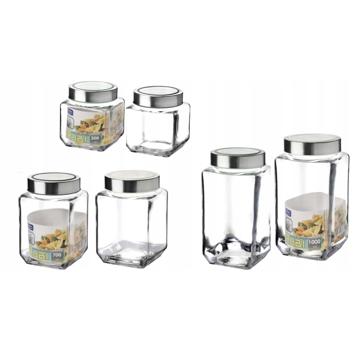 szklany POJEMNIK na ŻYWNOŚĆ mąkę cukier SŁOIK RUBI 1 L do szuflady szafki