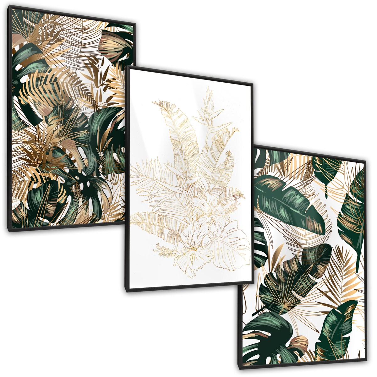 ZESTAW 3X PLAKAT W RAMIE LIŚCIE BANANOWE PALMY GLAMOUR ABSTRAKCJA 60x80cm