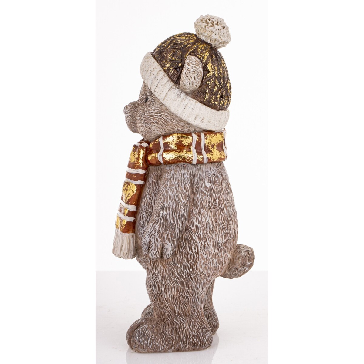 Figurka świąteczna - szary Miś w czapce i szaliku 17x8x7,5 cm CAPELLO