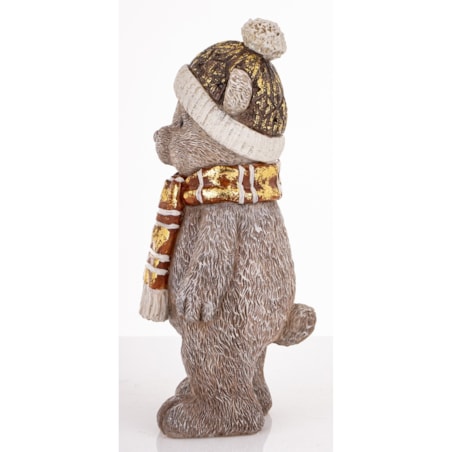 Figurka świąteczna - szary Miś w czapce i szaliku 17x8x7,5 cm CAPELLO