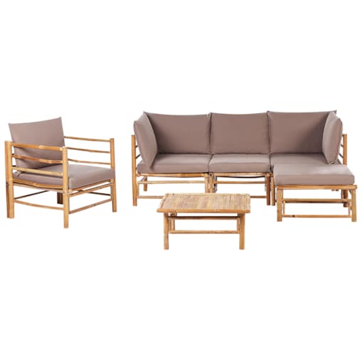 Zestaw ogrodowy ze stolikiem dla 5 osób CERRETO Lewostronny Drewno bambusowe Beżowoszary