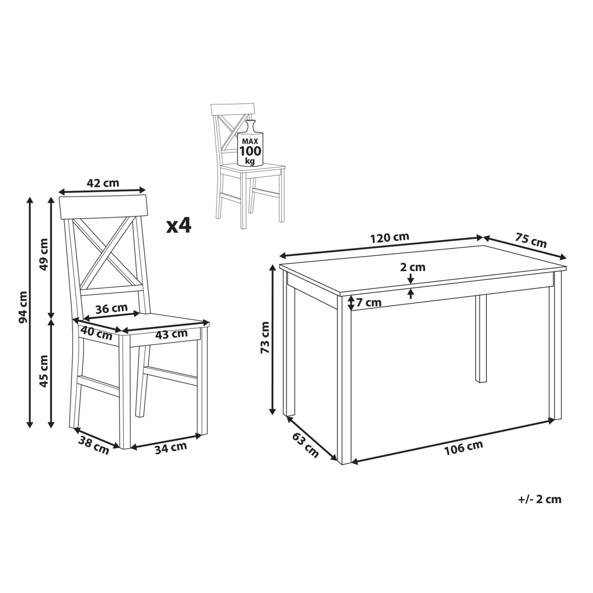 Zestaw do jadalni BARLEE Drewno Biały dla 4 osób