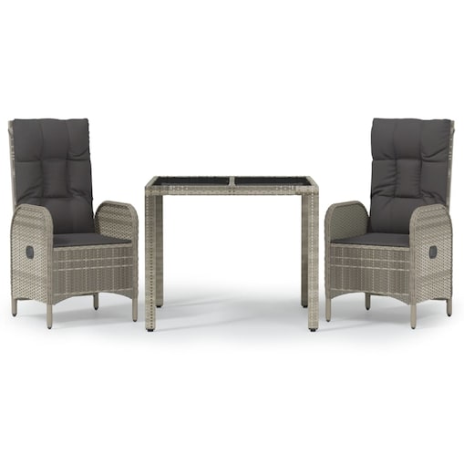 vidaXL 3-cz. zestaw mebli ogrodowych z poduszkami, szary rattan PE