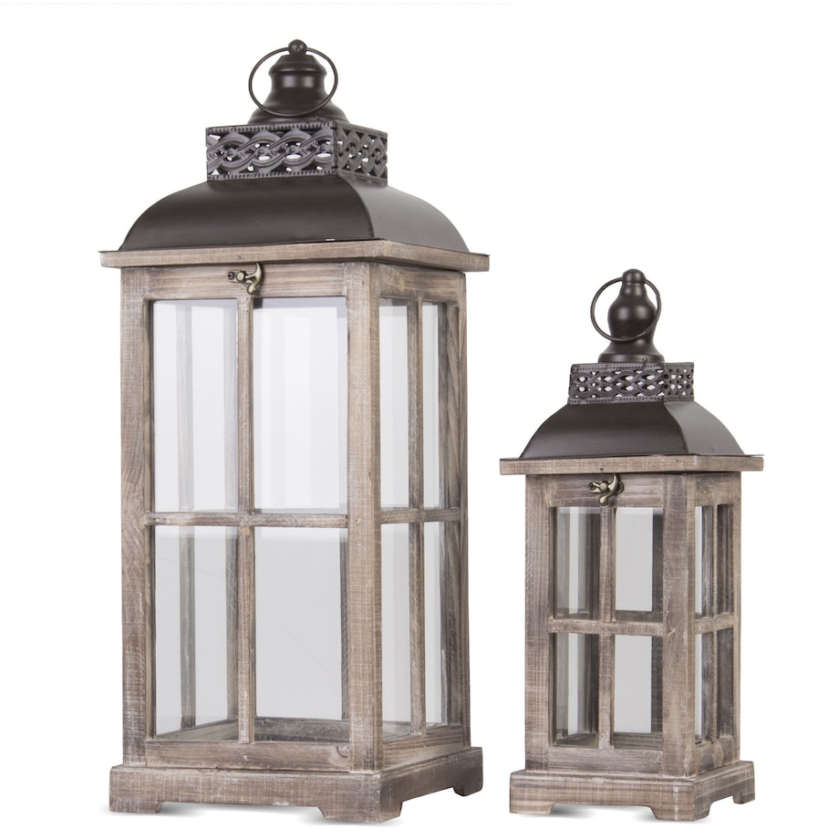 Lampion drewniany 2 szt. postarzany brązowy