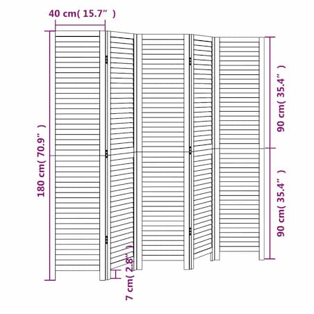vidaXL Parawan pokojowy, 5-panelowy, biały, lite drewno paulowni