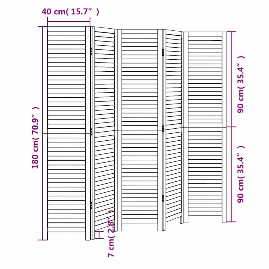 vidaXL Parawan pokojowy, 5-panelowy, biały, lite drewno paulowni
