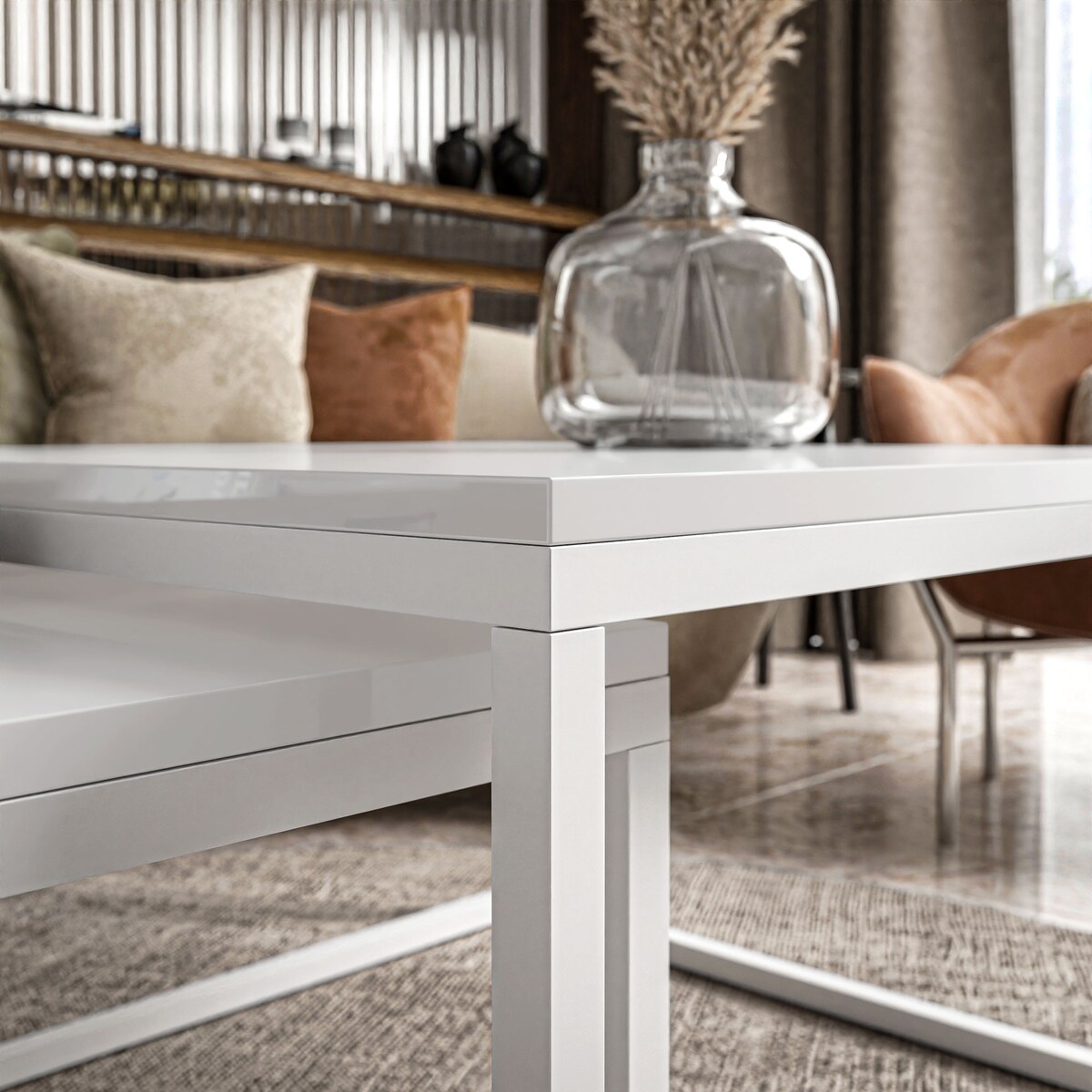 Stolik kawowy ława YOSHI 2w1 biały połysk 36/42 cm