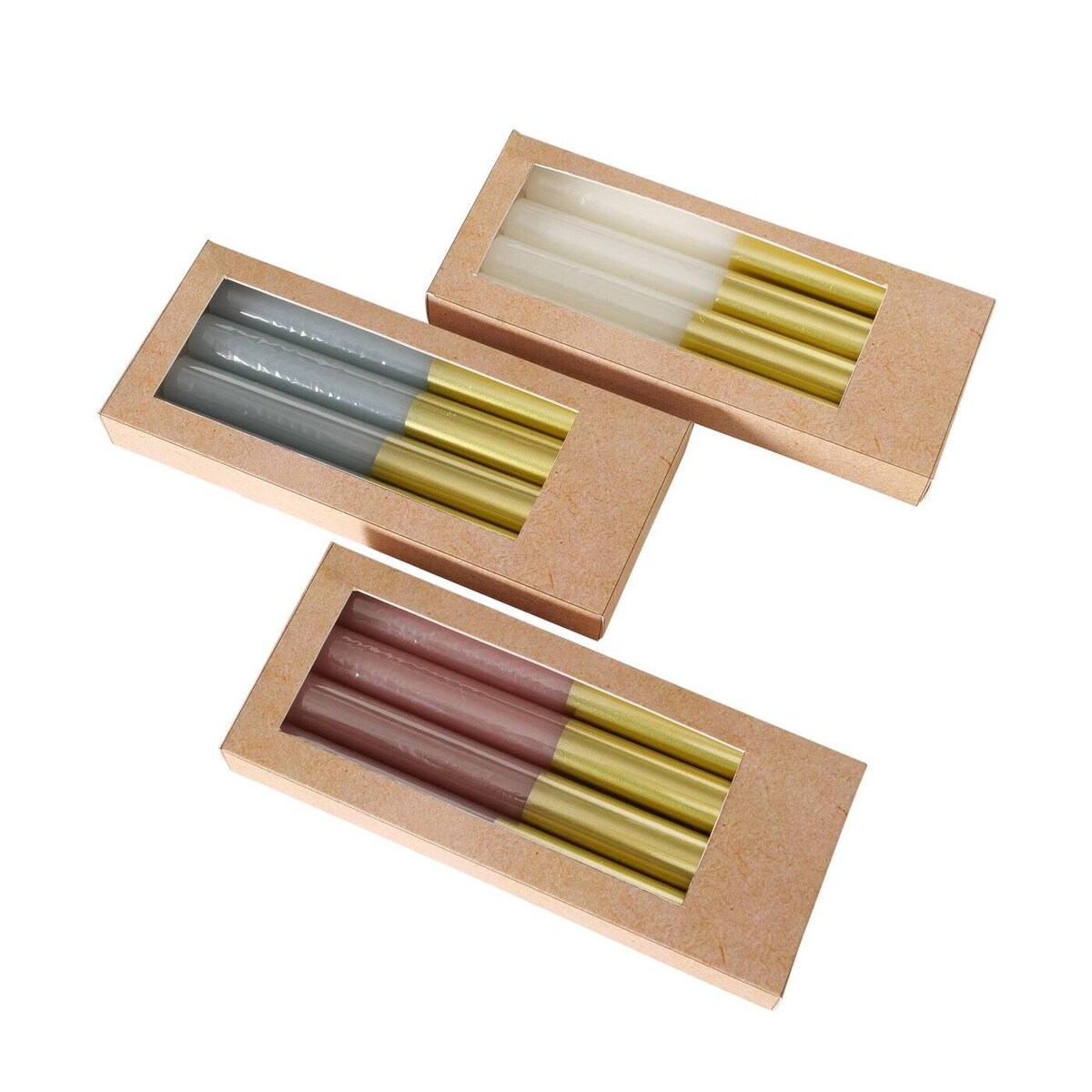 Świeczki kolorowe z podstawą w złotym kolorze, 4 sztuki