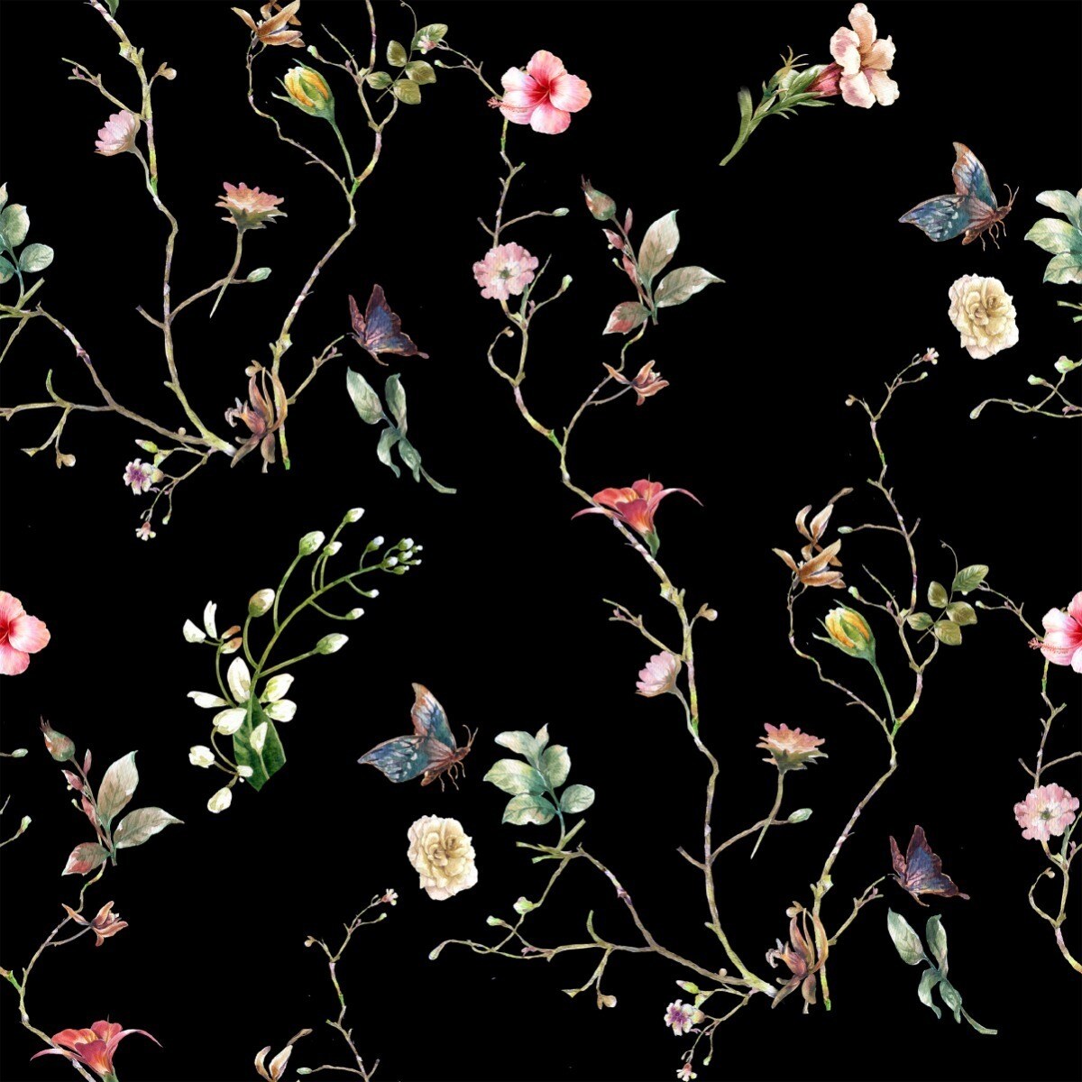 Tapeta kolorowe kwiaty i motyle