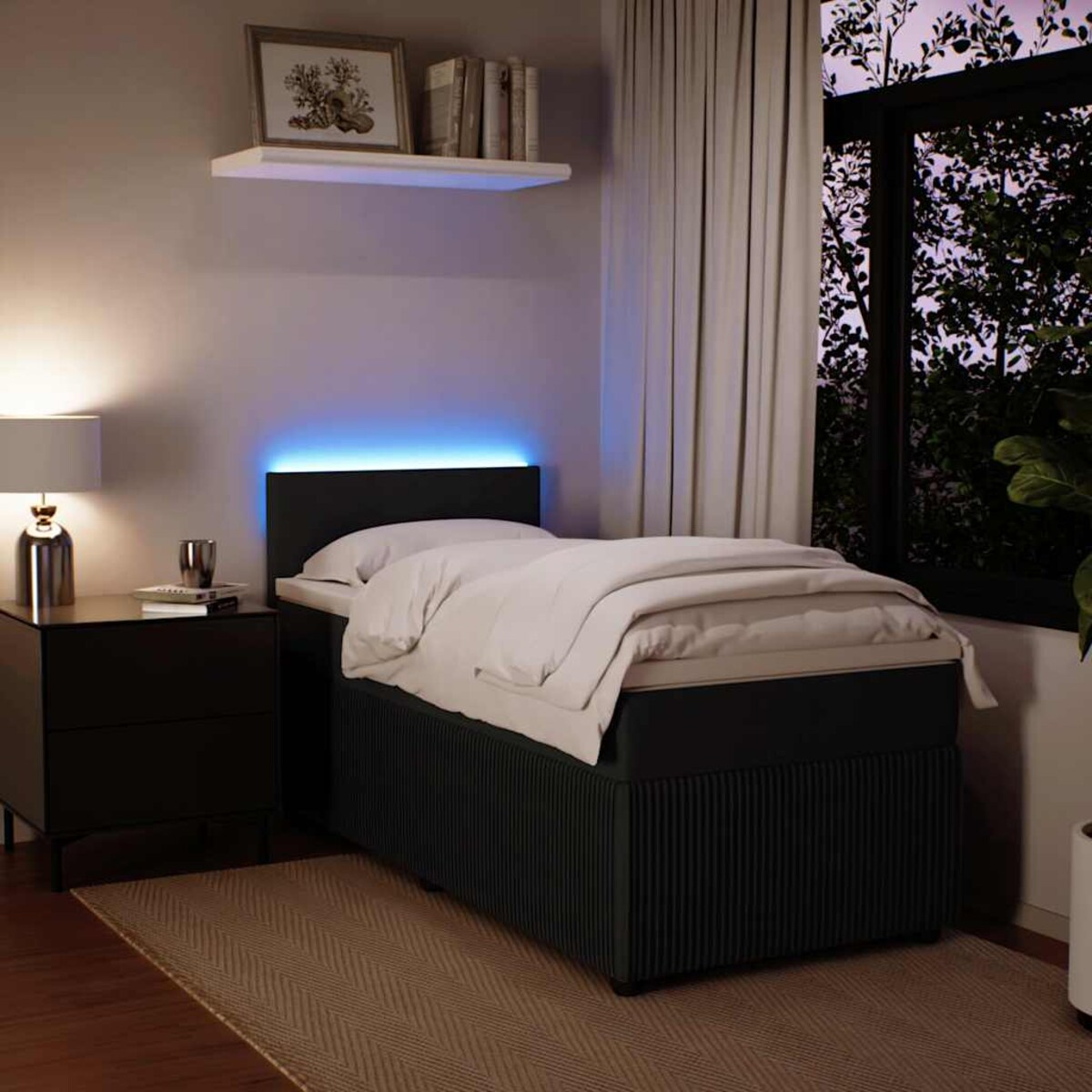 vidaXL Łóżko kontynentalne z materacem, czarne, aksamit 90x200 cm