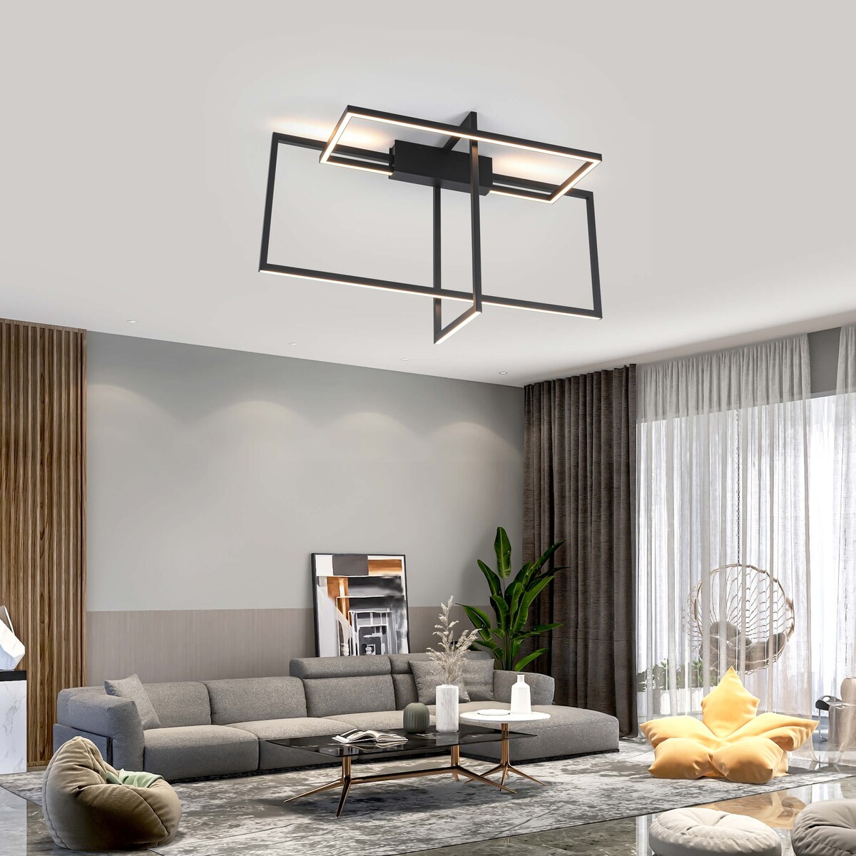 Plafon czarny Frame LED 4000K 60W geometryczny do jadalni | home&you