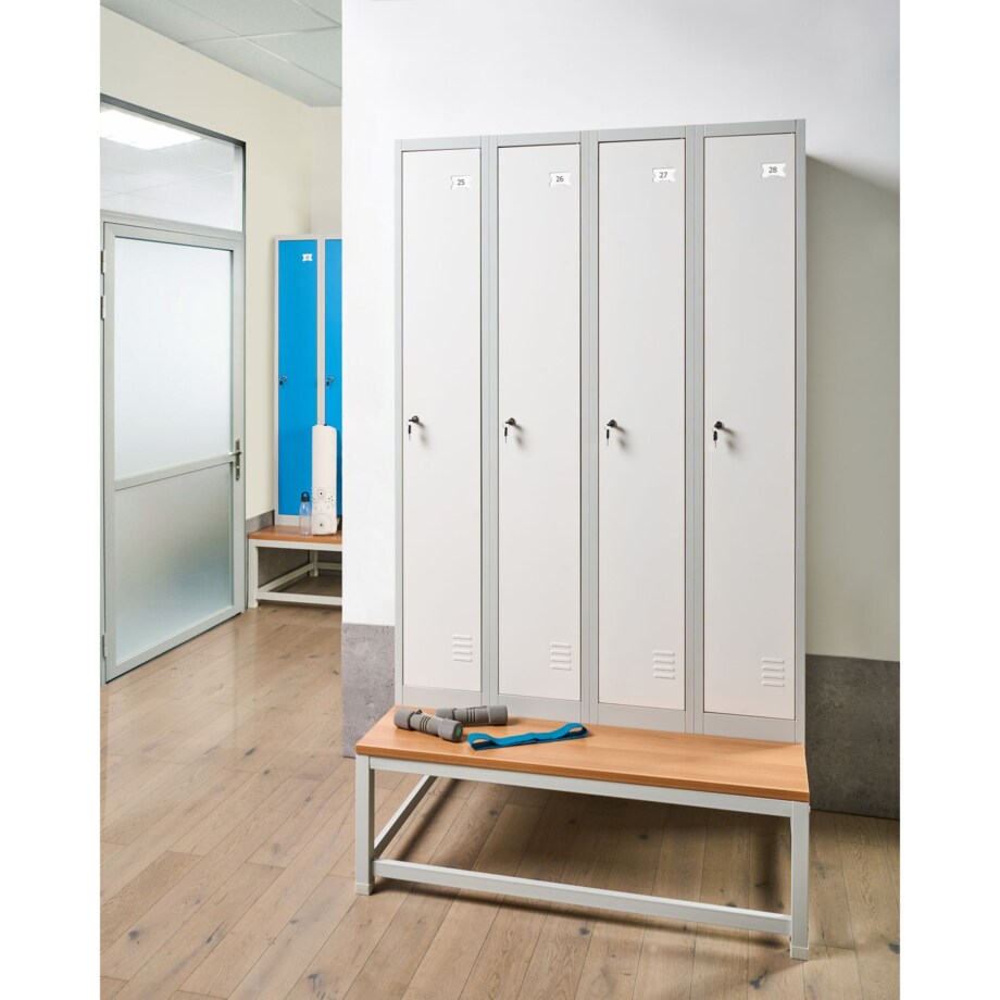 Szafa socjalna ubraniowa czterodrzwiowa z ławką ATHLETE Metal Szary/ biały