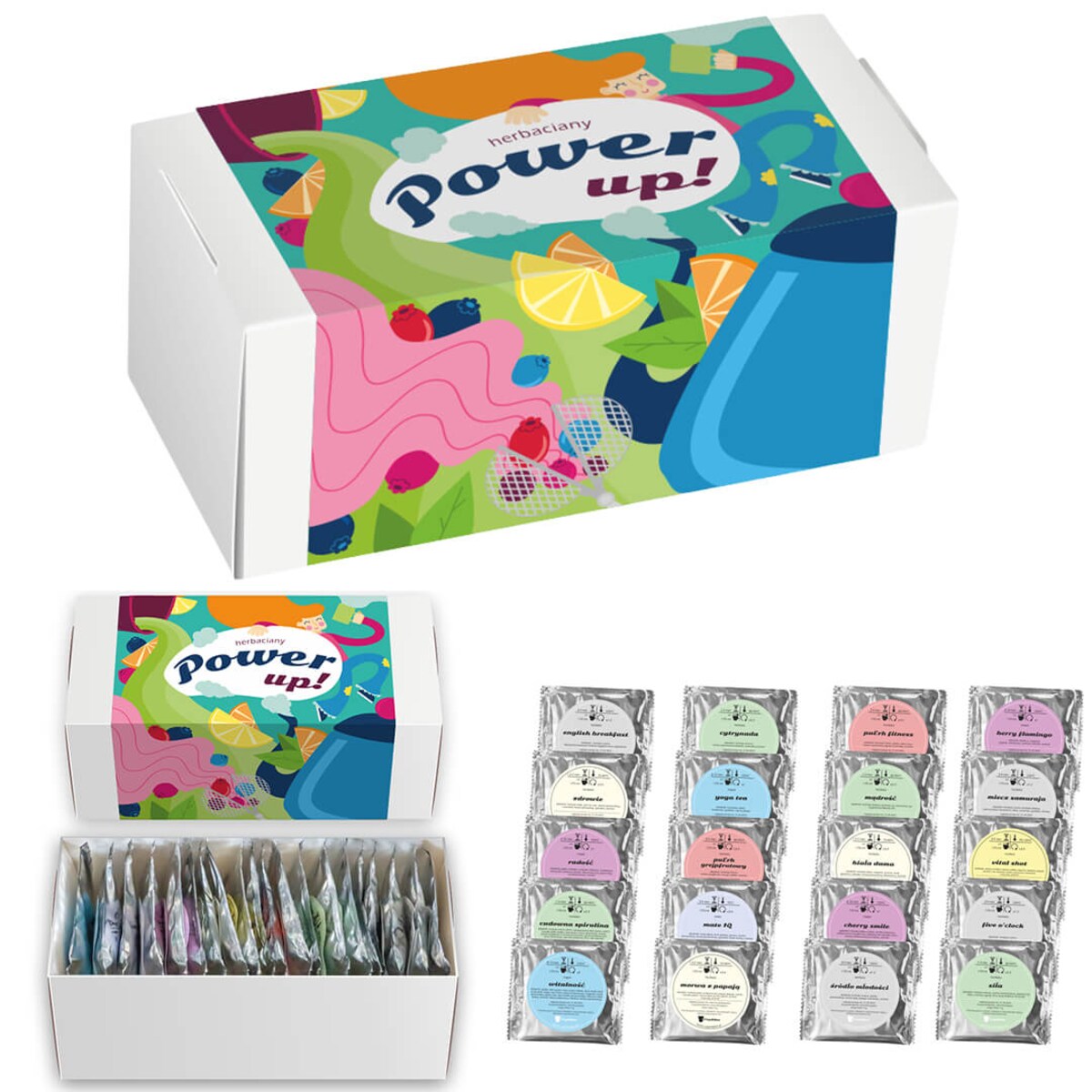 Box prezentowy upominkowy HERBACIANY POWER UP mix 20 różnych herbat sypanych na prezent upominek dla kobiety faceta mamy koleżanki żony babci niej