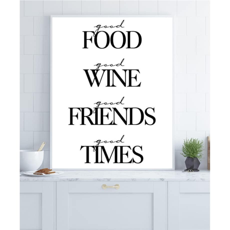 Poster Story, Plakat, Obraz - Food Wine Friends Times, wymiary 42 x 60 cm