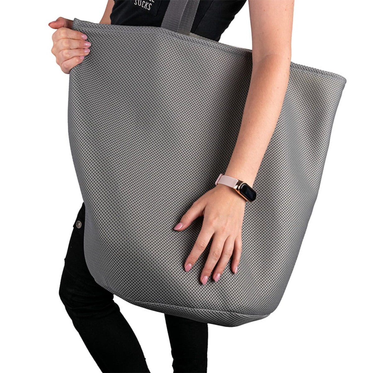 Torba na zakupy z okrągłym spodem, 58x48 szara środek czerwony wzór