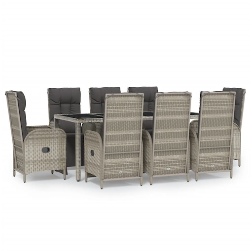 vidaXL 9-cz. zestaw mebli ogrodowych z poduszkami, szary rattan PE