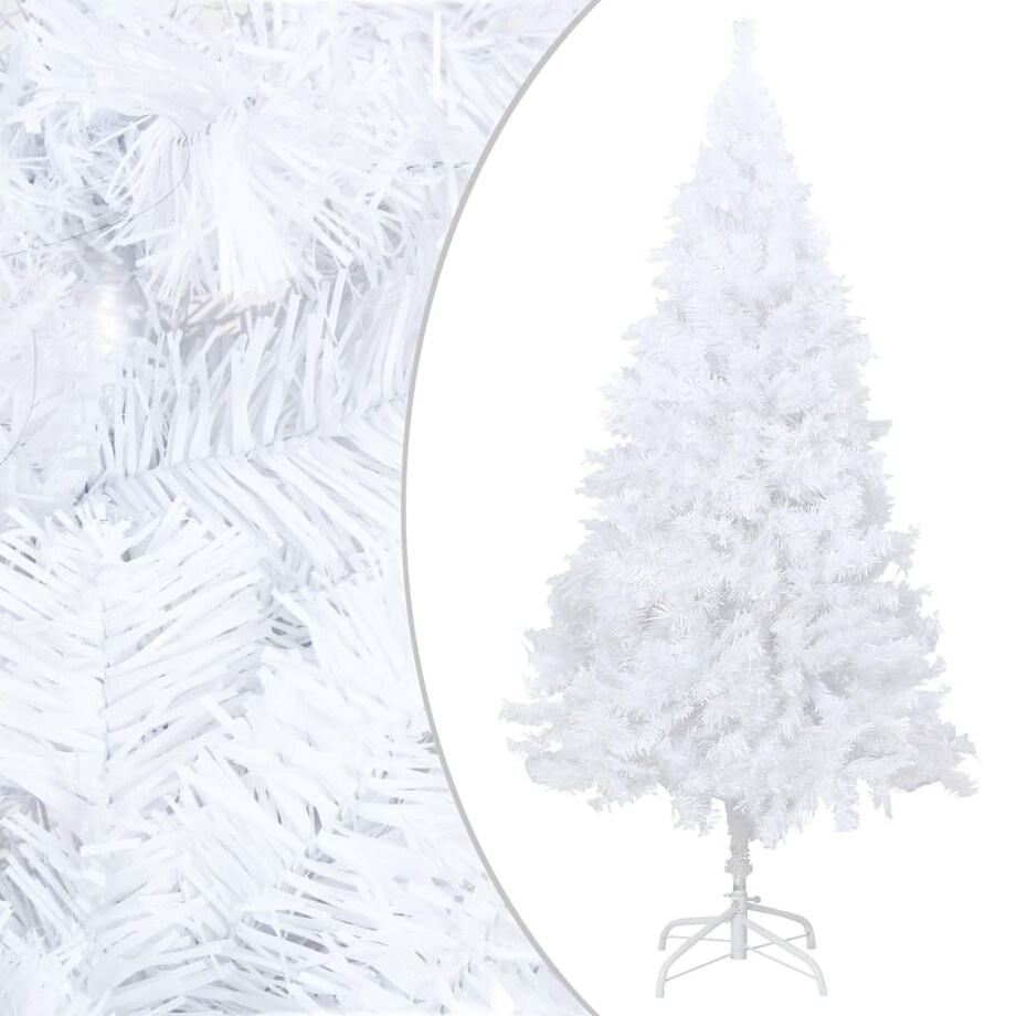 vidaXL Sztuczna choinka z lampkami i bombkami, biała, 150 cm, PVC