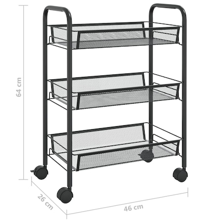 vidaXL 3-poziomowy wózek kuchenny, czarny, 46x26x64 cm, żelazo