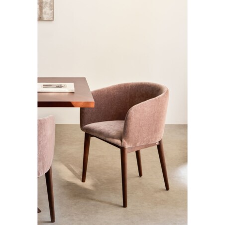 Krzesło szenilowe z podłokietnikami, herbaciany róż, ciemne nóżki, Burnia