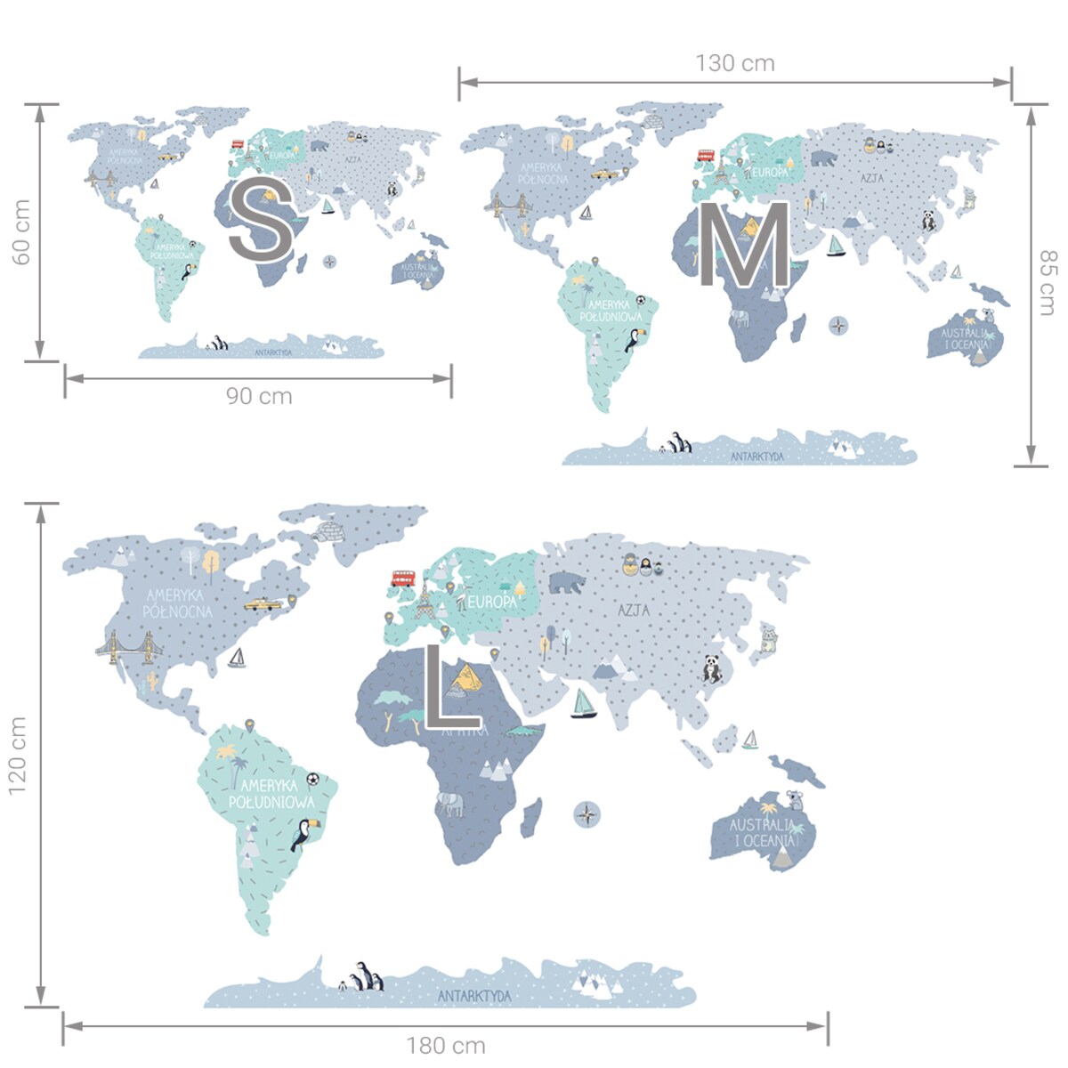 Naklejka na ścianę Mapa świata niebieska M