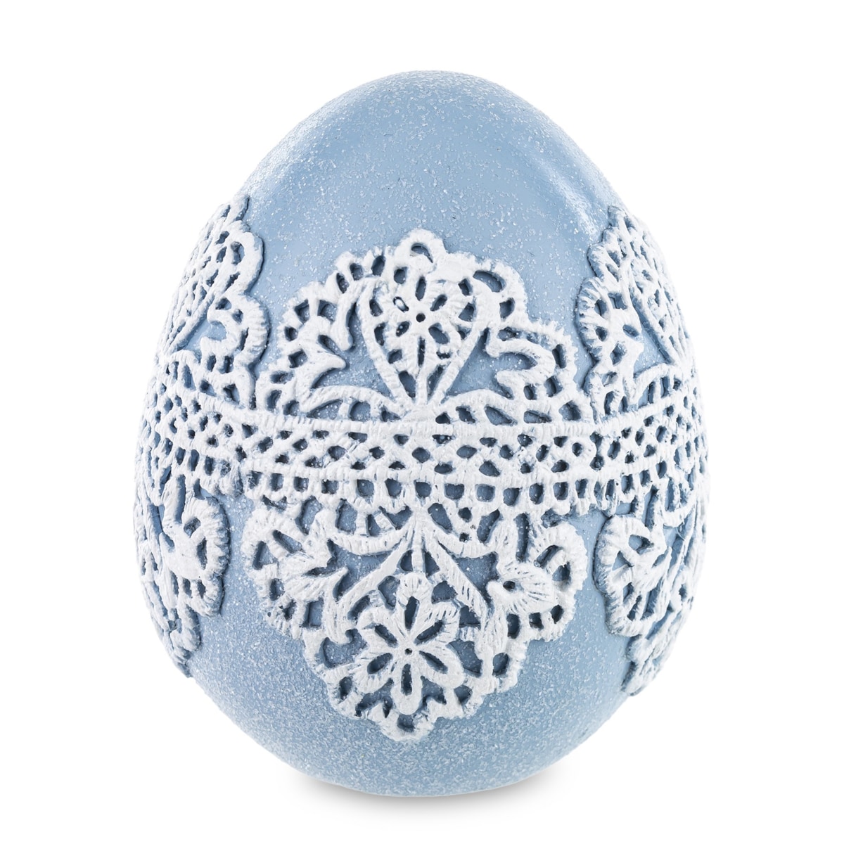 Dekoracja - jajko w koronkowej ozdobie 10x8x8 cm LACE niebieska
