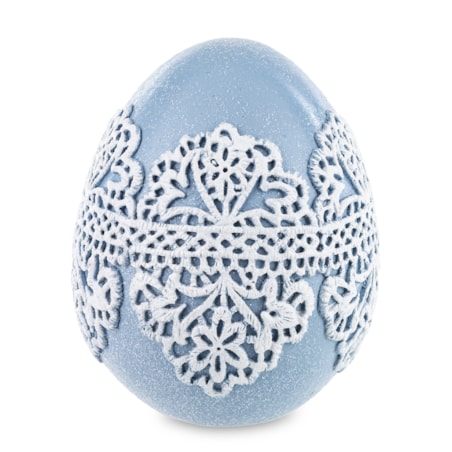 Dekoracja - jajko w koronkowej ozdobie 10x8x8 cm LACE niebieska