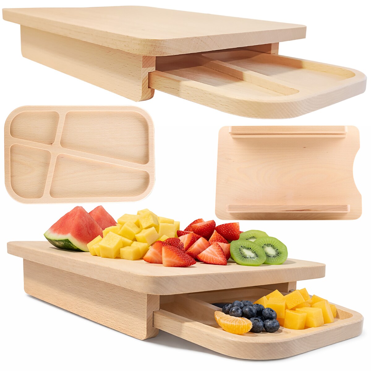 Deska Drewniana Do Krojenia Z Szufladą Tacką Do Kuchni Naturalne Drewno