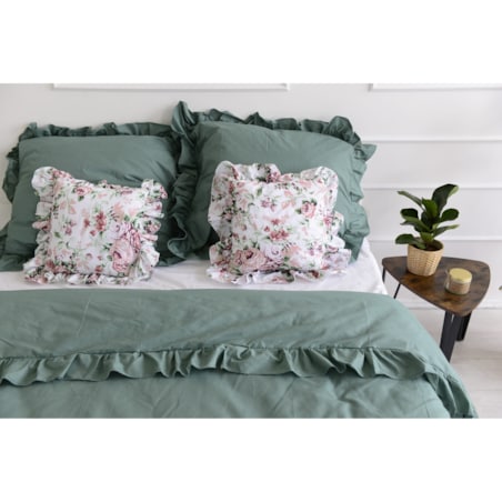 Pościel Bawełniana Z Falbanką Zestaw Komplet Do Sypialni Kołdra + 4 Poduszki 180X200 Cm