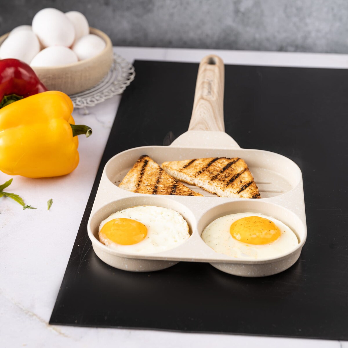 Patelnia marmurkowa 3 w 1 do jajek naleśników placków pancake grill 18cm BEŻOWA KLAUSBERG